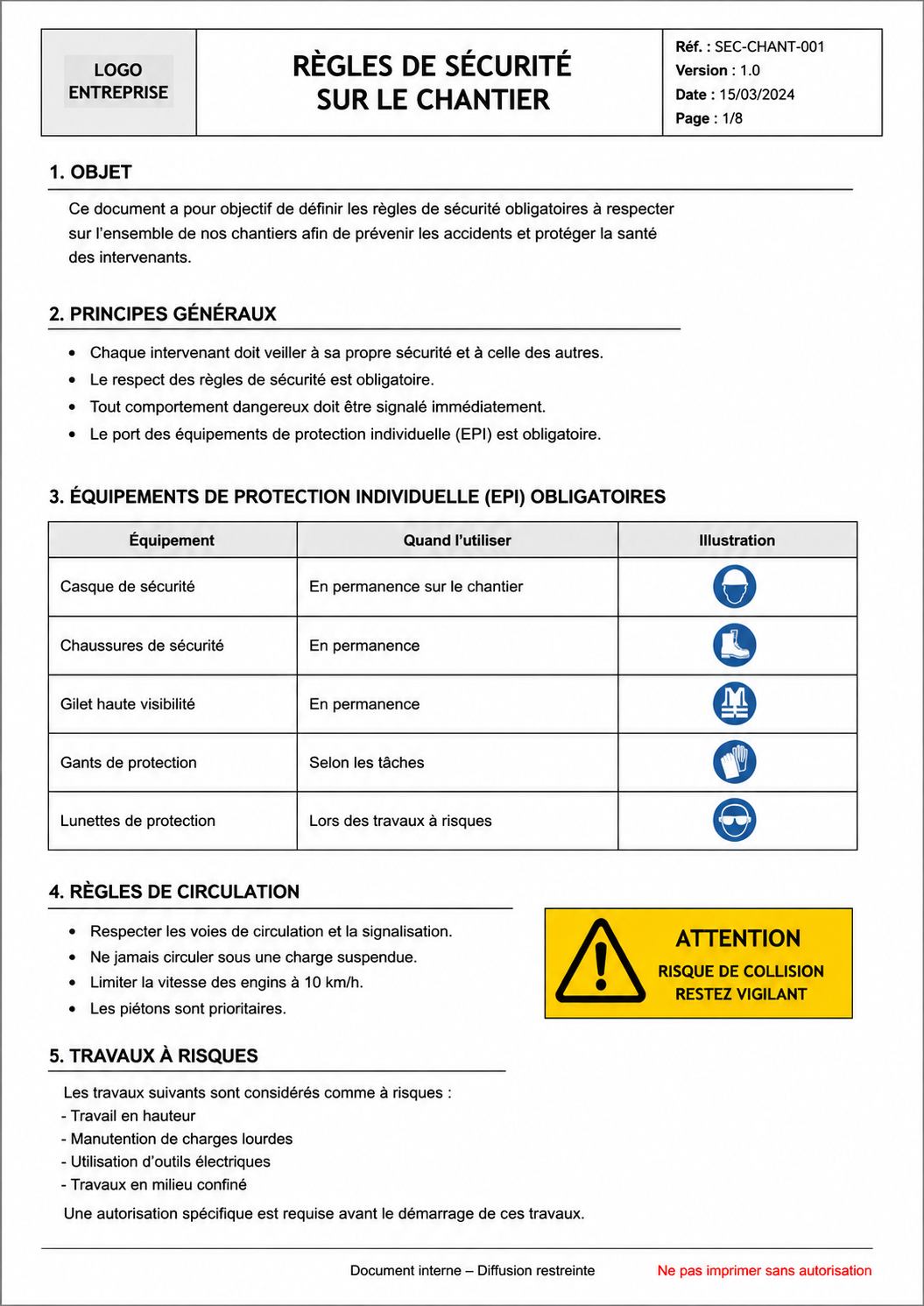 Exemple de document PDF sécurité chantier